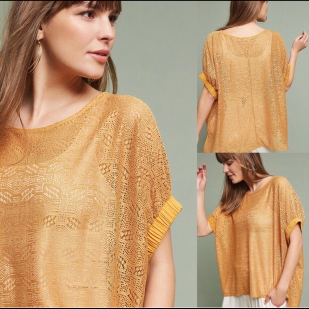 Anthropologie Akemi+Kin Mustard Mesh Eyelet Crop